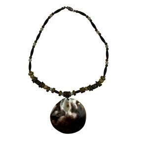 Vintage Large Shell Stone Wood Beaded Boho Resort Vacay Choker Necklace Women's